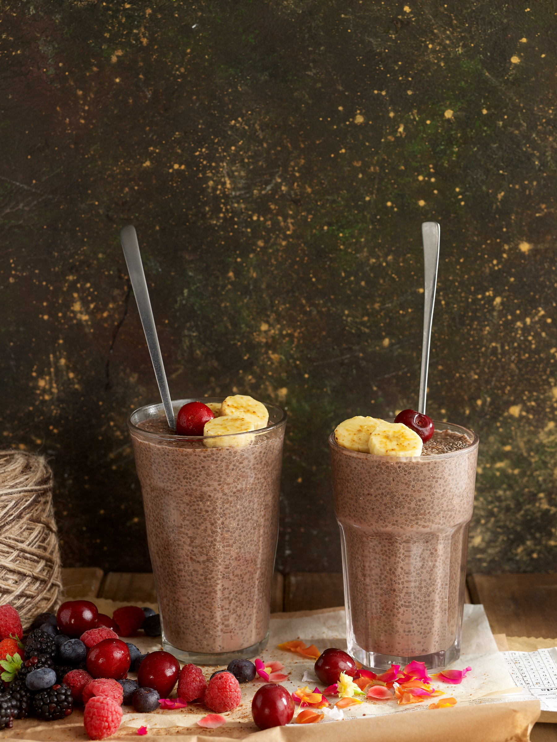 Batido antioxidante de cacao y frutos rojos